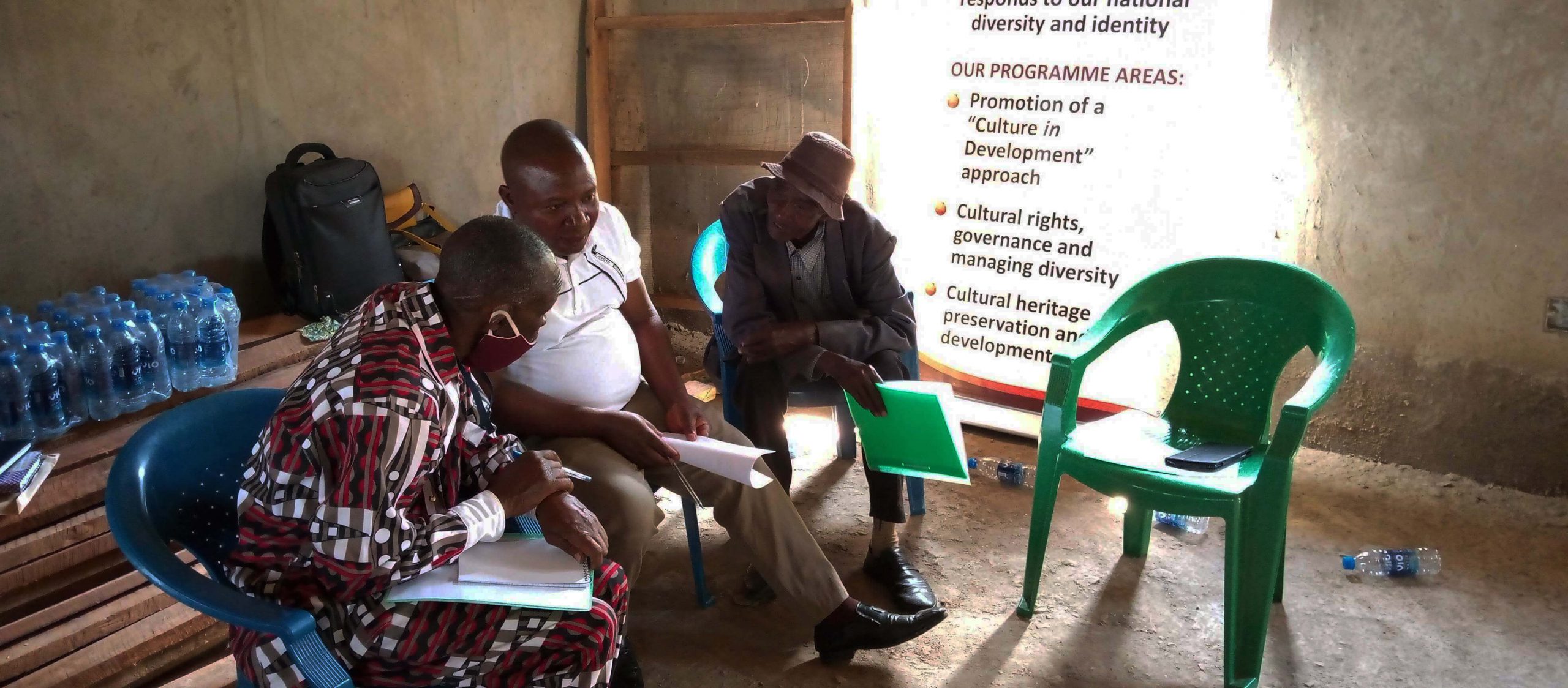 Uganda project: Community dialogue participants in the process of identitying potential heritage sites under threat from climate change