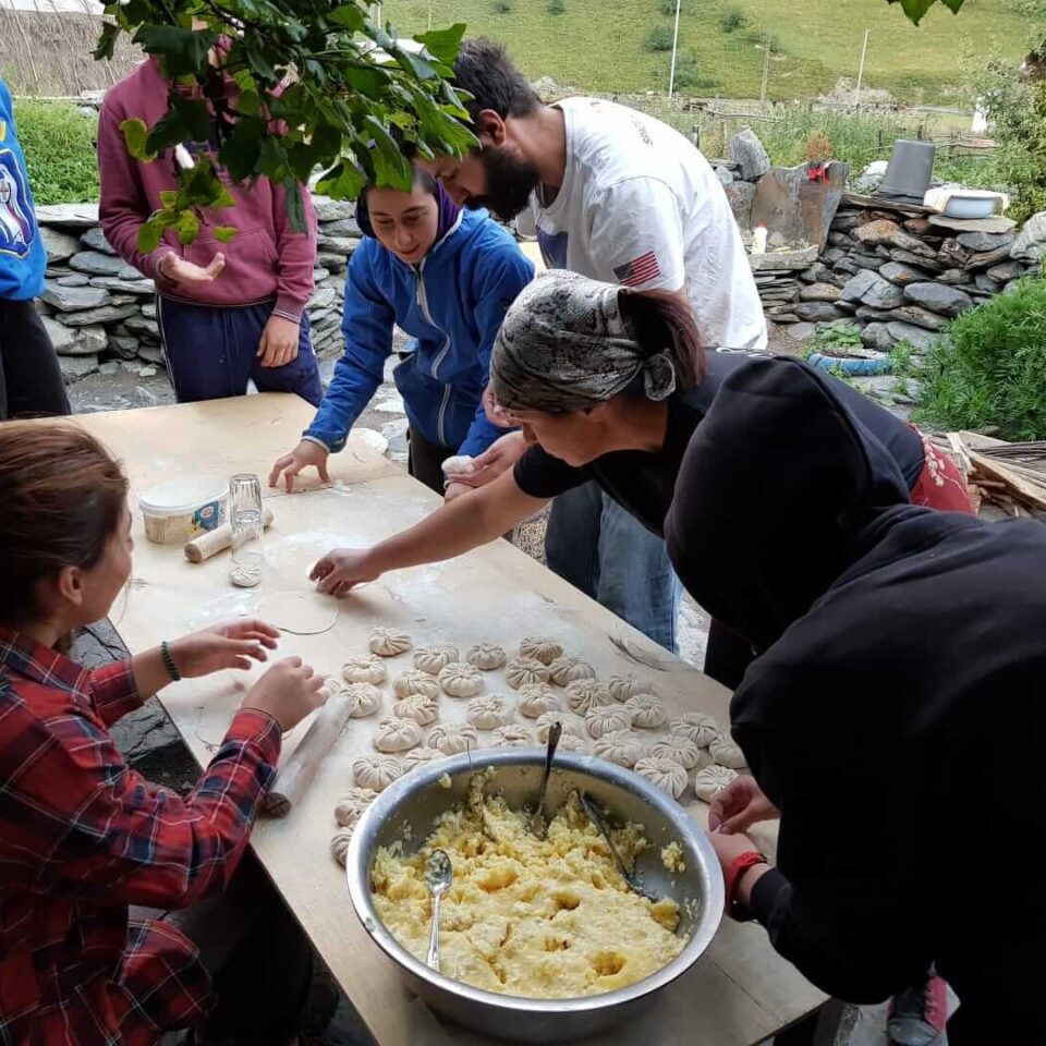 Volunteers experience a masterclass in traditional Georgian food heritage - kinkhali making