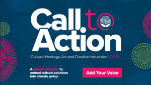 Logo for COP28 call to action from Climate Heritage Network